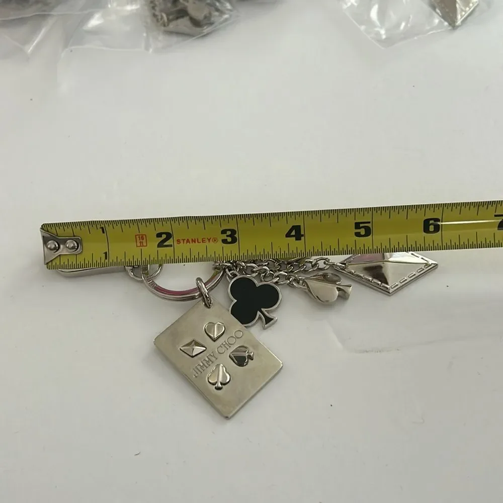 NWOT Jimmy Choo Key Chain Bag Charm Silver Queen Of Hearts Poker Themed